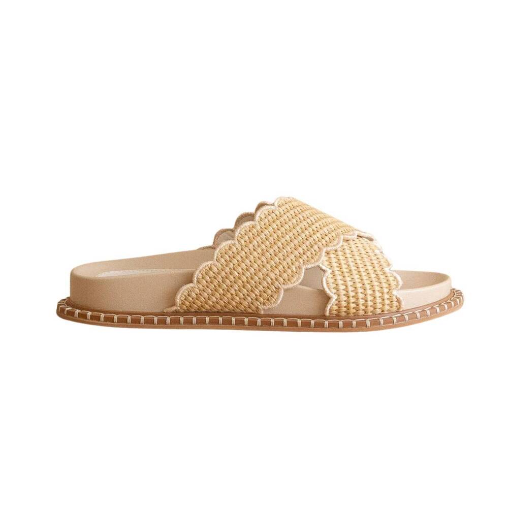 NEW OASIS SOCIETY women's fabby double strap raffia slide in beige